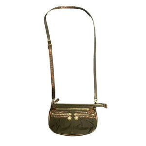 Brighton Go Go Black Nylon & Brown Croc Patent Leather Crossbody Purse Bag GUC